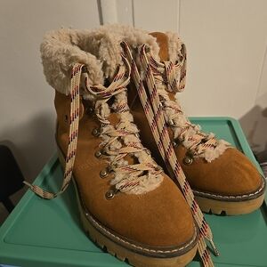 Women's Tan Suede Boots with Faux Fur Lining